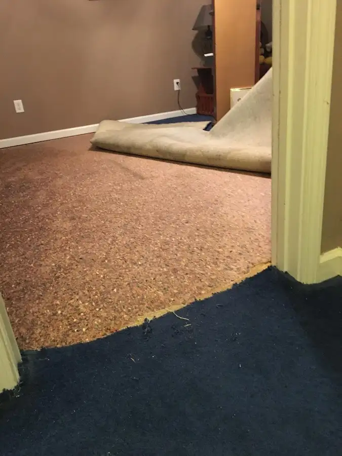 Carpet pad removal revealing water damage during Drying & Dehumidification in Gateway