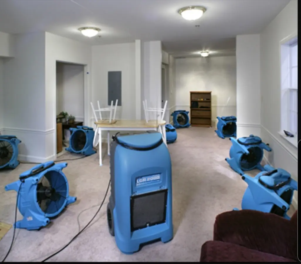 Air movers and dehumidifier setup for Water Extraction & Removal in Gateway